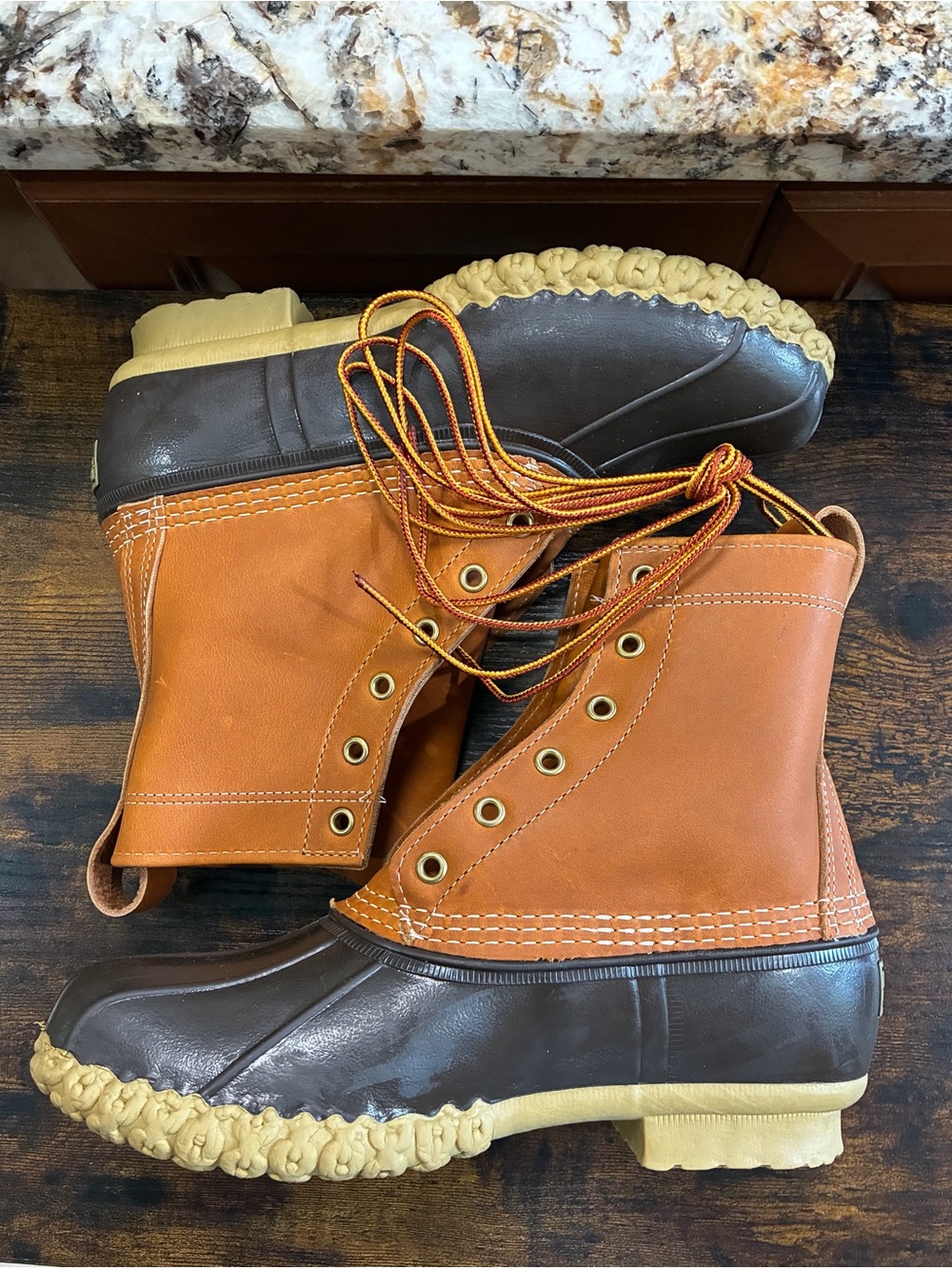 LL Bean Women's Two-Tone Brown & Tan Waterproof Lace-Up Boots -  Bean Boots 9 W